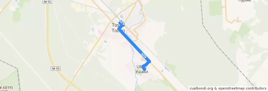 Mapa del recorrido Автобус № 1: Тосно => Ушаки de la línea  en Тосненское городское поселение.