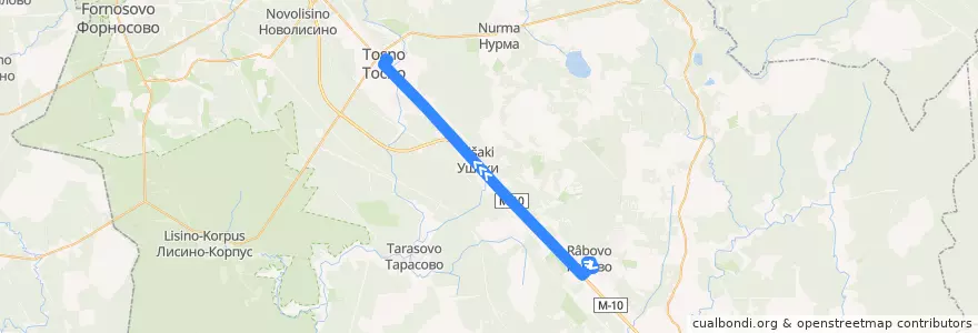 Mapa del recorrido Автобус № 336: Рябово => Тосно de la línea  en Тосненский район.