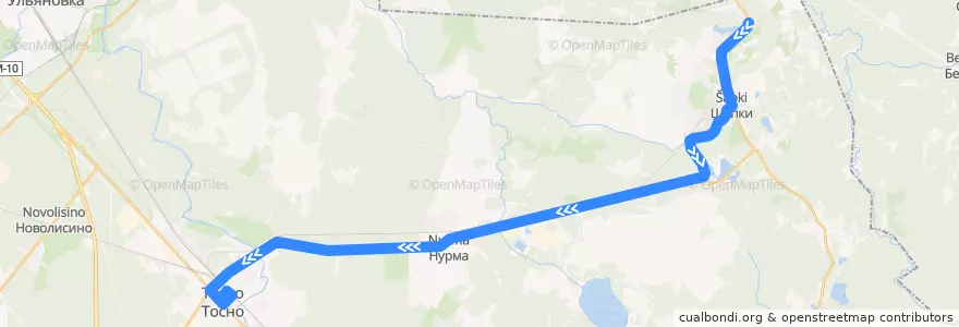 Mapa del recorrido Автобус № 330: Надино => Тосно de la línea  en Тосненский район.