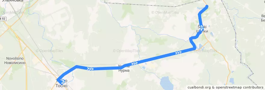 Mapa del recorrido Автобус № 330: Тосно => Надино de la línea  en Тосненский район.