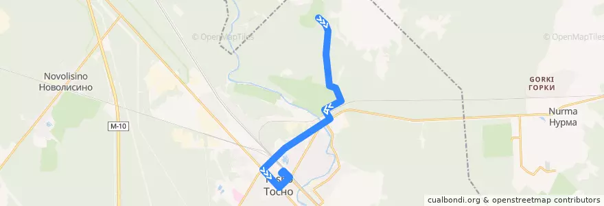 Mapa del recorrido Автобус № 2: Чёрная грива => Тосно de la línea  en Тосненское городское поселение.