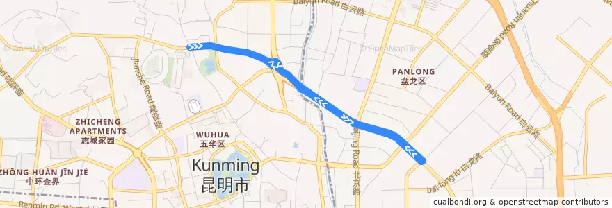 Mapa del recorrido 昆明公交70路 de la línea  en 昆明市.