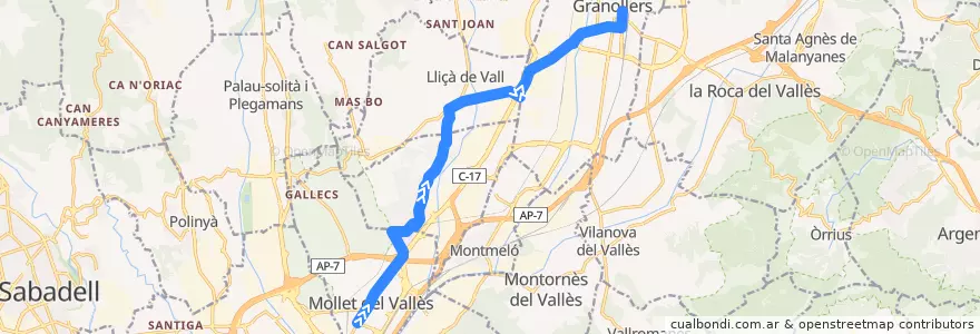 Mapa del recorrido bus 330 Mollet - Granollers de la línea  en Vallès Oriental.