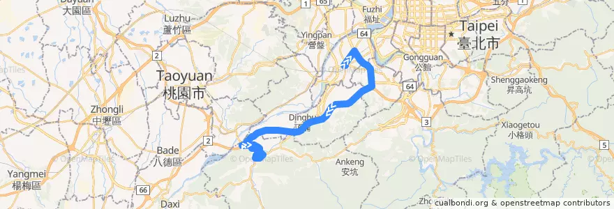 Mapa del recorrido 新北市 910 三峽-捷運府中站 (返程) de la línea  en Новый Тайбэй.