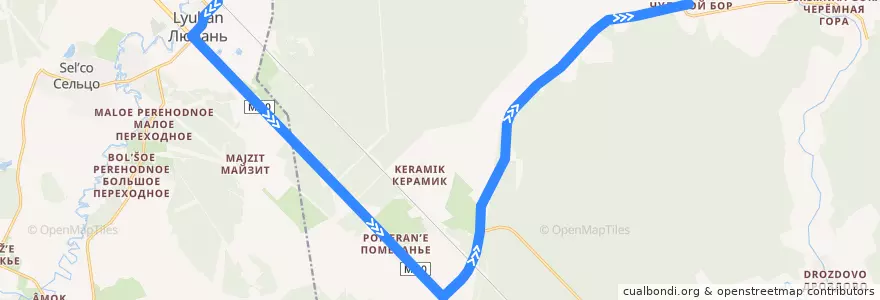 Mapa del recorrido Автобус № 331: Любань => Чудской бор de la línea  en Тосненский район.