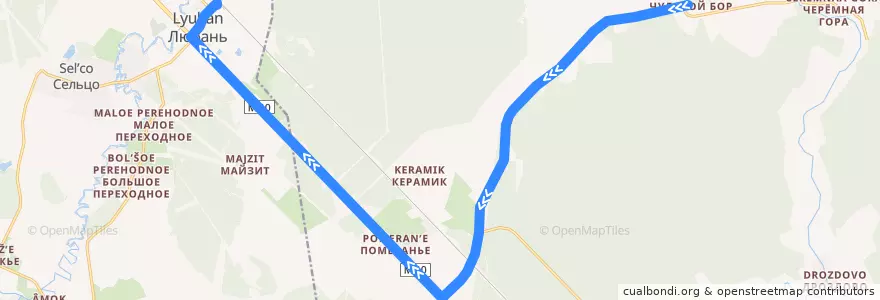 Mapa del recorrido Автобус № 331: Чудской бор => Любань de la línea  en Тосненский район.