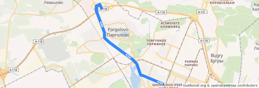 Mapa del recorrido Автобус: станция метро "Проспект Просвещения" => ТК Prisma de la línea  en Выборгский район.