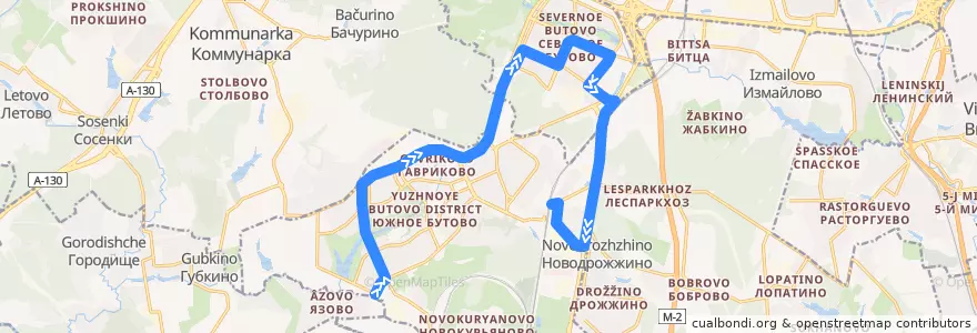 Mapa del recorrido Автобус 94: Остафьевская улица - Станция Бутово de la línea  en Юго-Западный административный округ.
