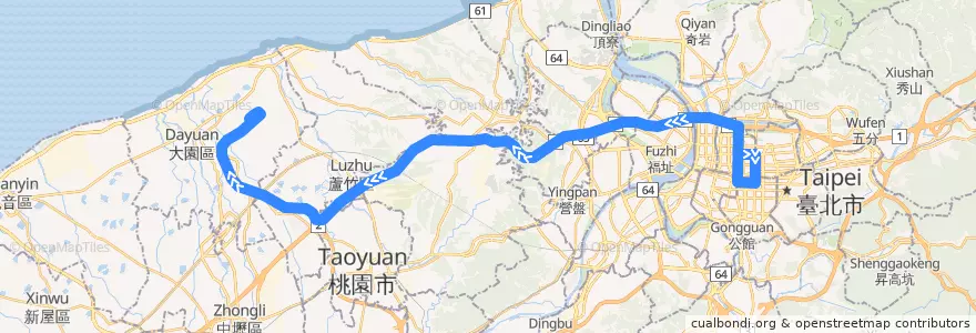 Mapa del recorrido 5201 長榮國際儲運 臺北市－桃園國際機場(往程) de la línea  en Tayvan.
