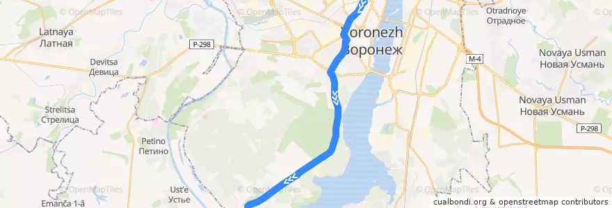 Mapa del recorrido Автобус №113: Вокзал Воронеж 1 - Шилово de la línea  en Voronezh.
