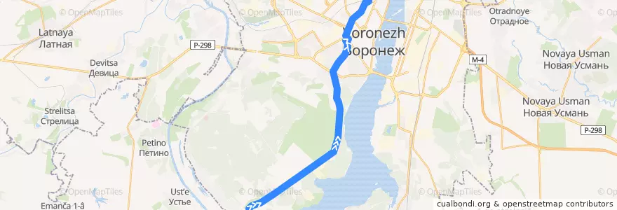 Mapa del recorrido Автобус №113: Шилово - Вокзал Воронеж 1 de la línea  en городской округ Воронеж.