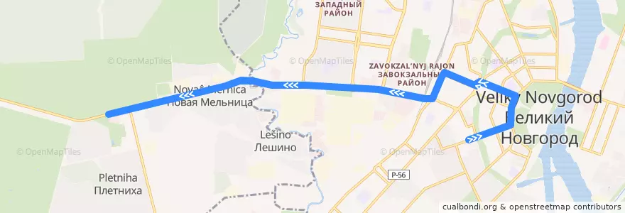 Mapa del recorrido Автобус 26: Центральный рынок - Нехинское шоссе de la línea  en Novgorodsky District.