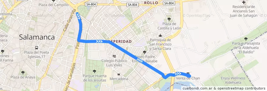 Mapa del recorrido 97. Alamedilla → Rastro de la línea  en Salamanca.