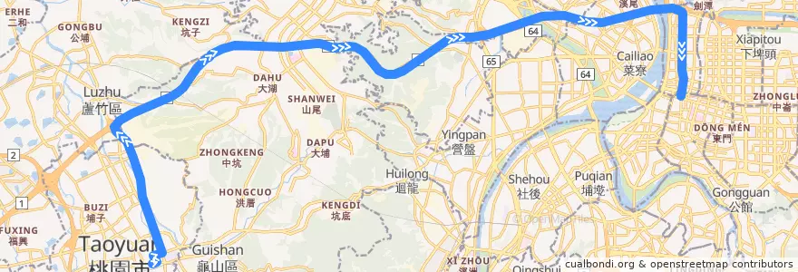 Mapa del recorrido 1816 台北-桃園 (回程) de la línea  en تايوان.