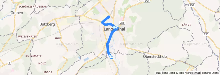 Mapa del recorrido Bus 64: Lotzwil, Unterdorf => Langenthal, Bahnhof de la línea  en Langenthal.