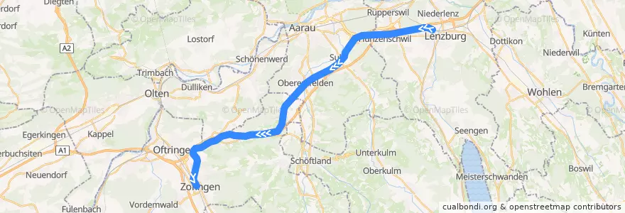 Mapa del recorrido S28: Lenzburg => Zofingen de la línea  en Аргау.