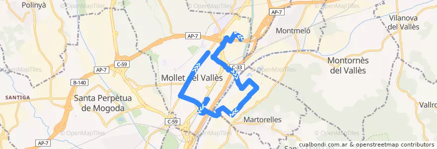 Mapa del recorrido bus 376 Parets-Mollet de la línea  en Vallès Oriental.