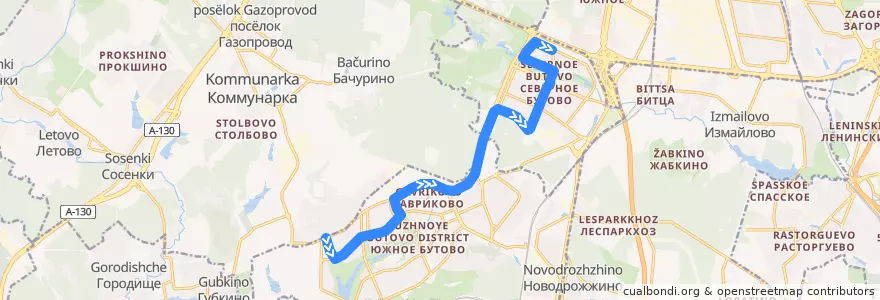 Mapa del recorrido Автобус 213: Комплекс "В" Южного Бутово - 4-й микрорайон Северного Бутово de la línea  en Юго-Западный административный округ.
