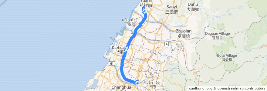 Mapa del recorrido 93路 海環線 (往大甲區銅安厝) de la línea  en Taichung.