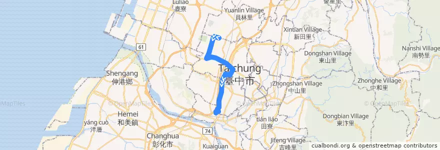 Mapa del recorrido 161 高鐵台中站-東海大學-中科管理局(返程) de la línea  en تاي شانغ.