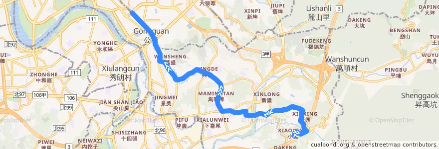 Mapa del recorrido 臺北市 530 指南宮-捷運公館站 (往程) de la línea  en 文山區.