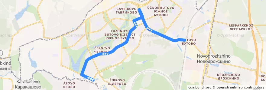 Mapa del recorrido Автобус 293: Остафьевская улица - станция Бутово de la línea  en район Южное Бутово.