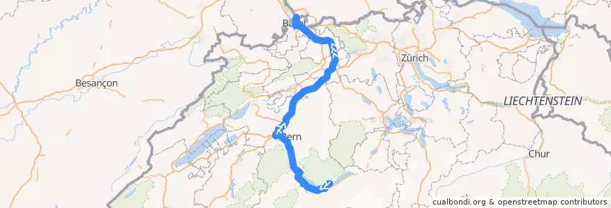 Mapa del recorrido EC 6: Interlaken Ost => Hamburg de la línea  en Schweiz/Suisse/Svizzera/Svizra.