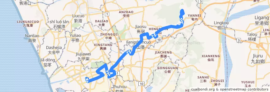 Mapa del recorrido 7A(往程) de la línea  en 가오슝시.