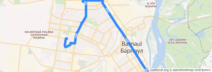 Mapa del recorrido Троллейбус №1: Речной вокзал — Барнаульский зоопарк de la línea  en городской округ Барнаул.