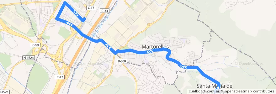 Mapa del recorrido bus 355 Martorelles - Mollet de la línea  en Вальес-Орьенталь.