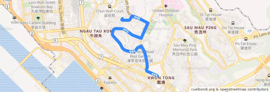 Mapa del recorrido 28S 裕民坊 → 樂華 de la línea  en 觀塘區 Kwun Tong District.