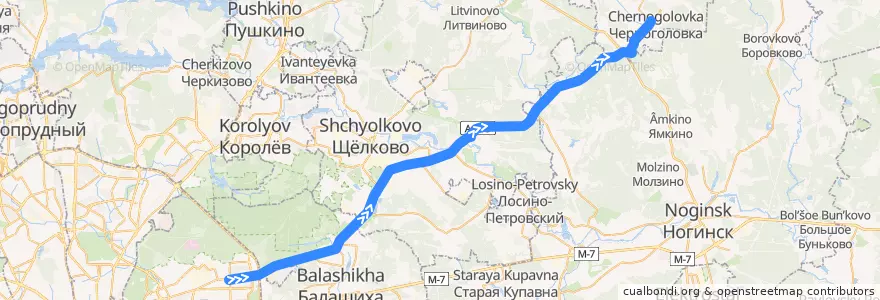 Mapa del recorrido Автобус 320э (микроавтобус): Москва (метро «Щёлковская») => Черноголовка de la línea  en Oblast Moskou.