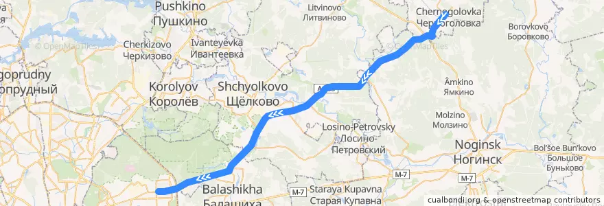 Mapa del recorrido Автобус 320э (микроавтобус): Черноголовка => Москва (метро «Щёлковская») de la línea  en Oblast Moskou.