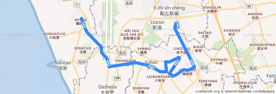 Mapa del recorrido 紅72A(正線_往程) de la línea  en Kaohsiung.