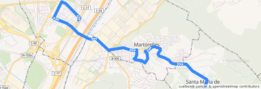 Mapa del recorrido bus 356 Mollet - Martorelles de la línea  en Vallès Oriental.