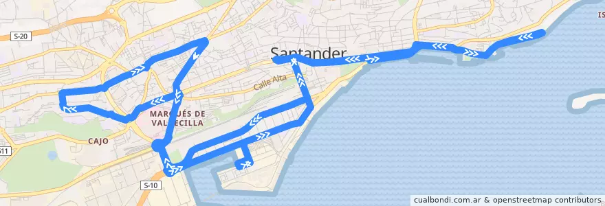 Mapa del recorrido 14: Los Peligros - Residencia Cantabria (verano) de la línea  en Santander.