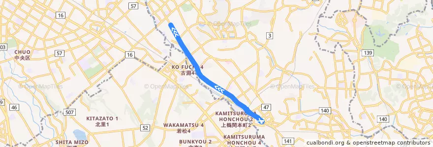 Mapa del recorrido 町田12系統 de la línea  en 町田市.