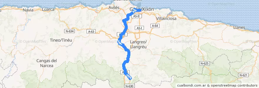 Mapa del recorrido Línea C1 Puente de los Fierros - Gijon de la línea  en Asturias.
