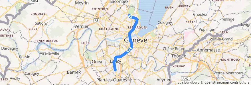 Mapa del recorrido Tram 15: Nations → Palettes de la línea  en Женева.