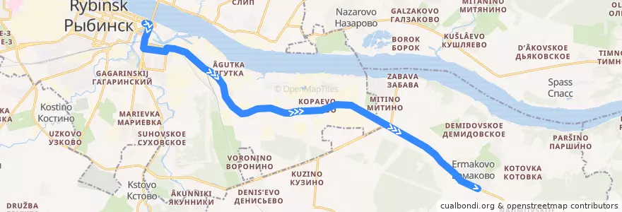 Mapa del recorrido 108 de la línea  en Рыбинский район.