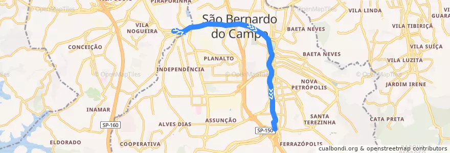 Mapa del recorrido Piraporinha - Ferrazópolis de la línea  en São Bernardo do Campo.