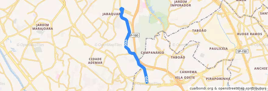 Mapa del recorrido Diadema - Jabaquara de la línea  en Região Metropolitana de São Paulo.