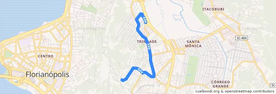 Mapa del recorrido Ônibus 179: Serrinha, TITRI=>Bairro, Volta de la línea  en Florianópolis.
