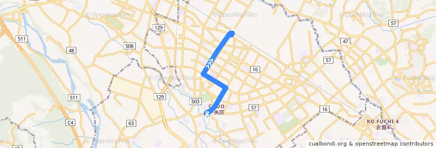 Mapa del recorrido 相模原14系統 de la línea  en Barrio Chuo.