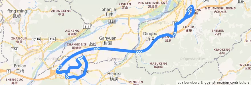 Mapa del recorrido 新北市 916 三峽-捷運永寧站 (往程) de la línea  en Nuevo Taipéi.