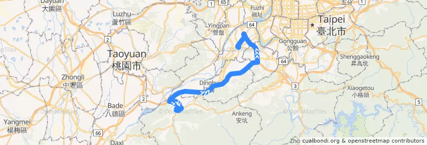 Mapa del recorrido 新北市 910 三峽-捷運府中站 (往程) de la línea  en New Taipei.