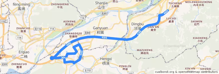 Mapa del recorrido 新北市 916 三峽-捷運永寧站 (返程) de la línea  en Nouveau Taipei.