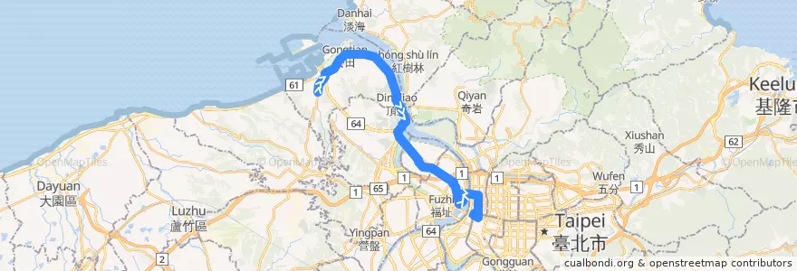 Mapa del recorrido 新北市 704 八里-北門 (往程) de la línea  en Nouveau Taipei.