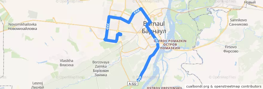 Mapa del recorrido Трамвай №7: Кордон — Депо №3 de la línea  en バルナウル管区.