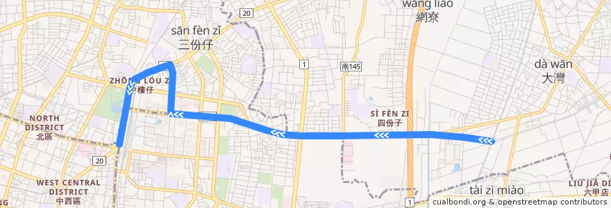 Mapa del recorrido 2路(往崑山科大_返程) de la línea  en 臺南市.
